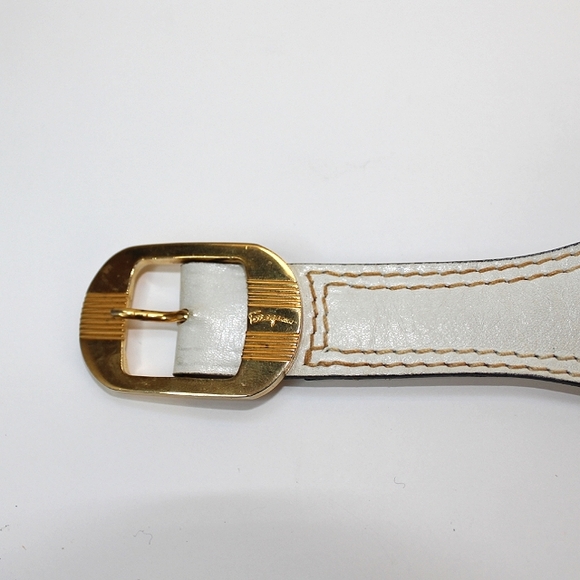RARE Vintage Salvatore Ferragamo White Western Leather Tip Gold accent Belt SZ S main image 5